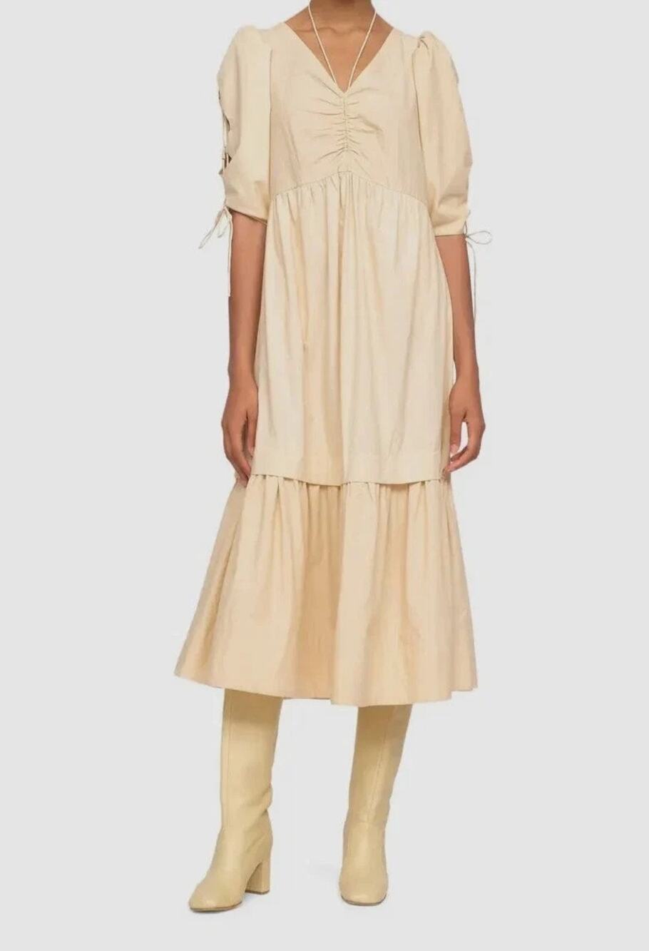 Sea New York Sia Lace-up Sleeve Midi Dress in Beige size M medium